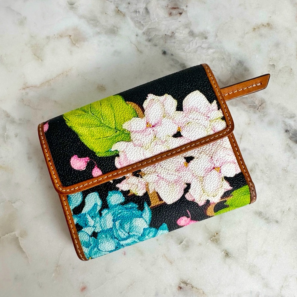 Floral Compact Wallet in Black and Multicolor